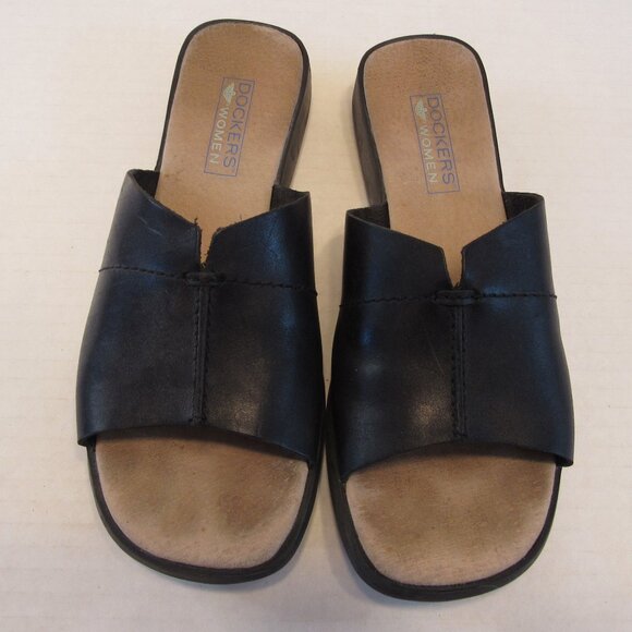 Dockers Daytona Black Open Toe Leather Slide Slip On Comfort Sandal Size 6M - Picture 1 of 8